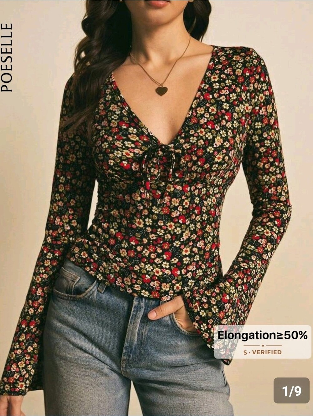 Floral Black Chiffon Blouse with Soft Pink and Green Blooms